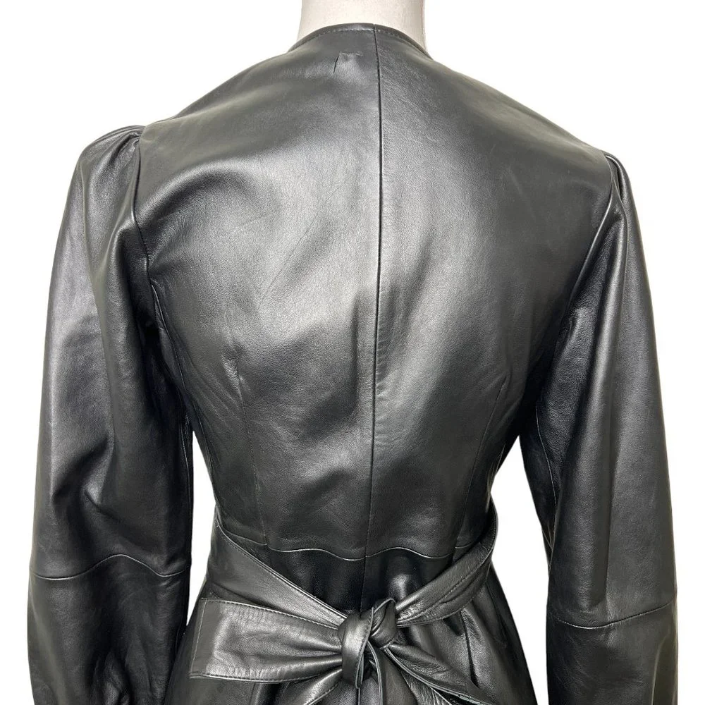 Maje Rosetola Long Sleeve Leather Wrap Dress Black Size 1 - Picture 10 of 17